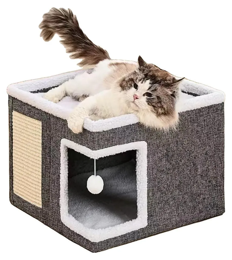 Lit chat apaisant contre l'anxiété en peluche grande taille lavable