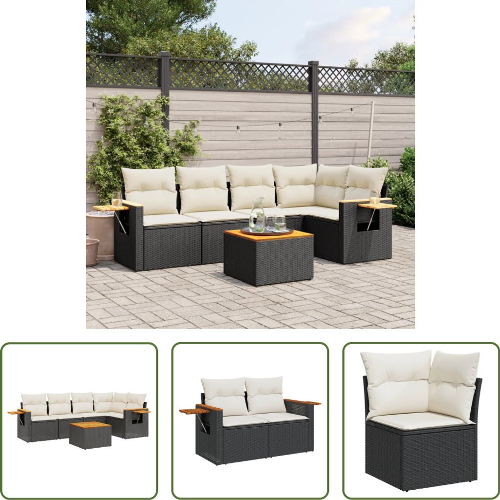 The Living Store 6-tlg. Garten-Sofagarnitur mit Kissen Schwarz Poly Rattan