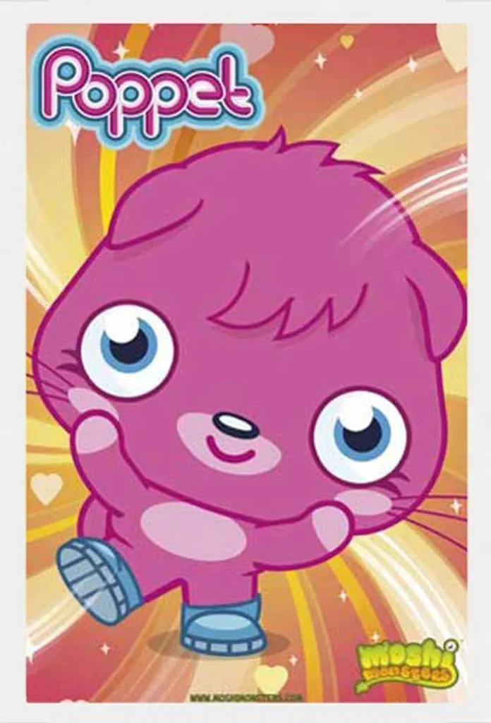 Poster Moshi Monsters Poppet Encadré sous Vitre Acrylique Shinsuke Blanc