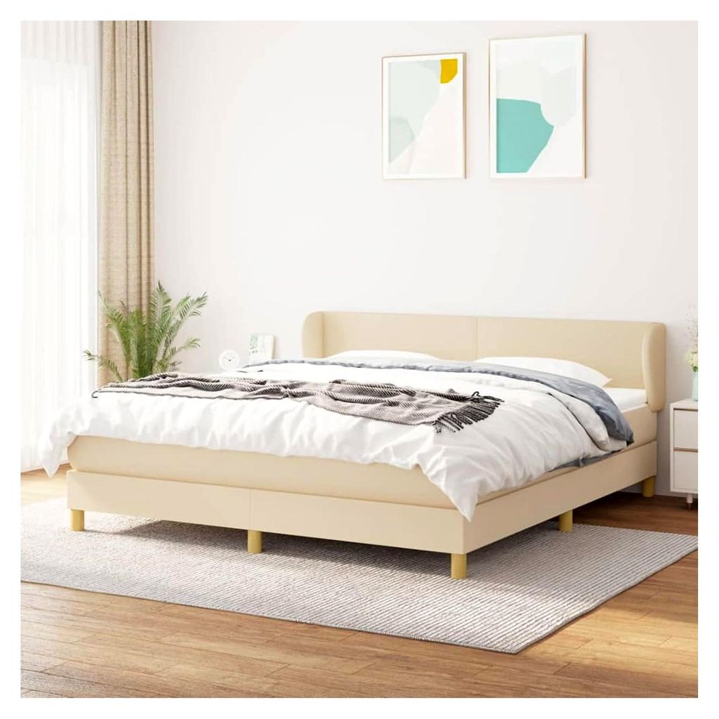Boxspringbett Creme | 203x183x78/88 cm | Mit Einzeltaschenfederkernmatratze und Kopfteilverstellung | Ideal für Rücken- und Bauchschläfer