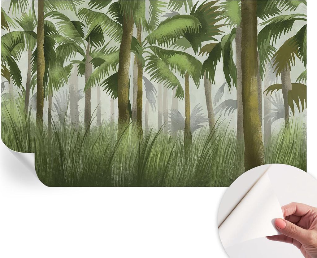 Selbstklebende Wandtapete - Dekorative Tapete für Wohnzimmer - Klebefolie für Wandbilder - Tapetenfolie für Wanddekoration - 416x254 - Tropische...