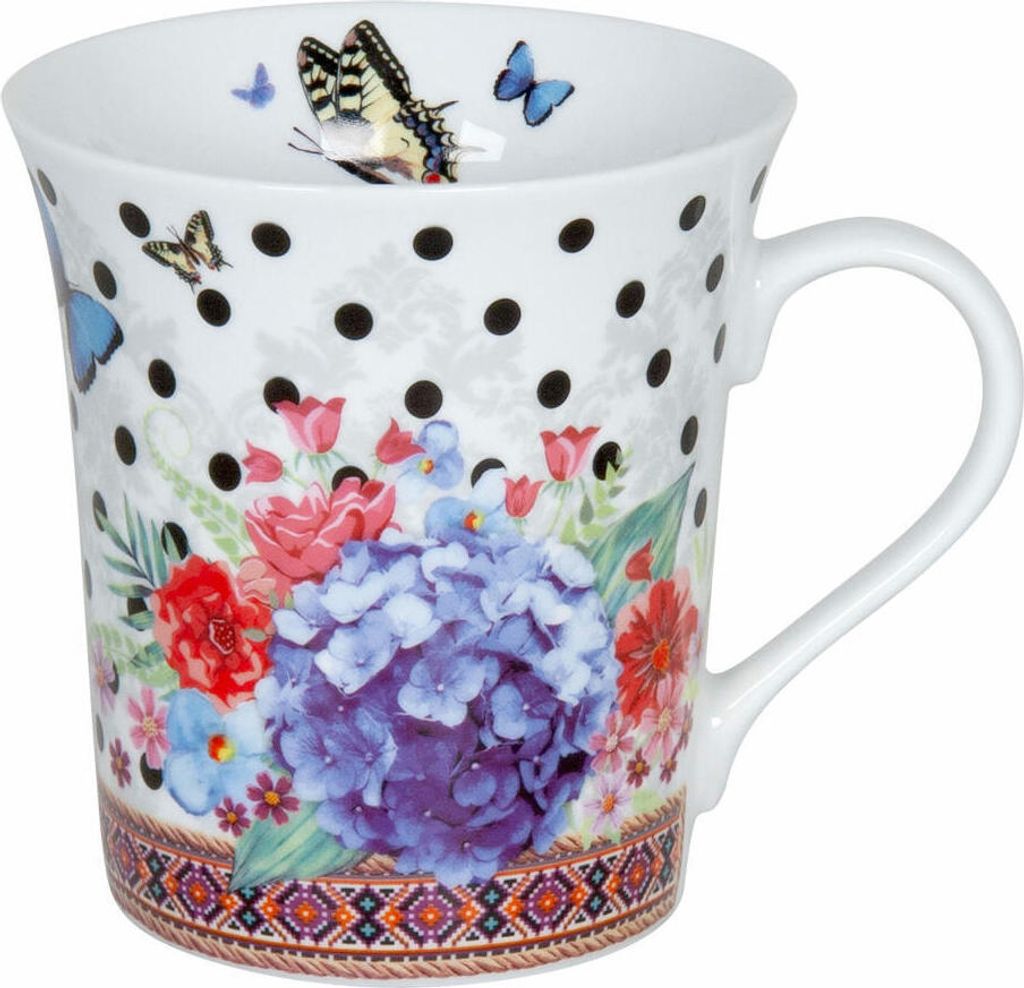 Könitz Viva la Vida Dots Becher, Tasse, Kaffeetasse, Porzellan, Bunte Blumen, 410 ml, 11 1 100 2325