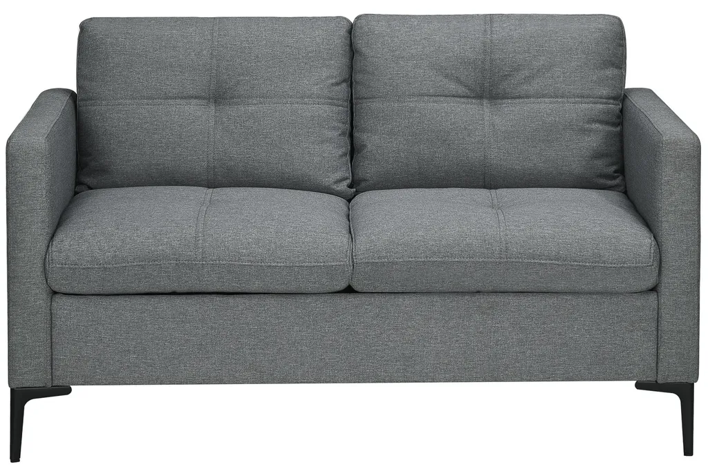 Canapé 2 places compact gris foncé tissu résistant et pieds métal solides