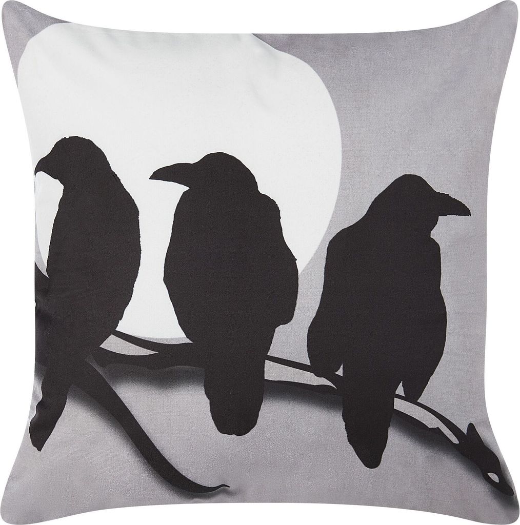 BELIANI Dekokissen Grau Samtstoffbezug mit Polyester-Füllung 45 x 45 cm Halloween Vogel Krähen Motiv Accessories Wohn- u. Schlafzimmer Flur Diele