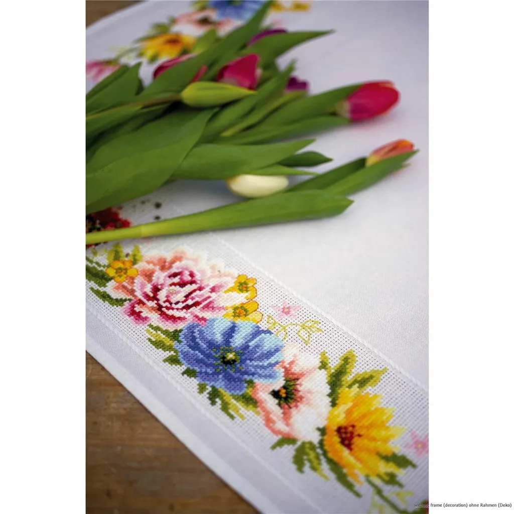 Nappe à Broder Fleurs Motif à Compter Vervaco Kit Broderie Main DIY - 3