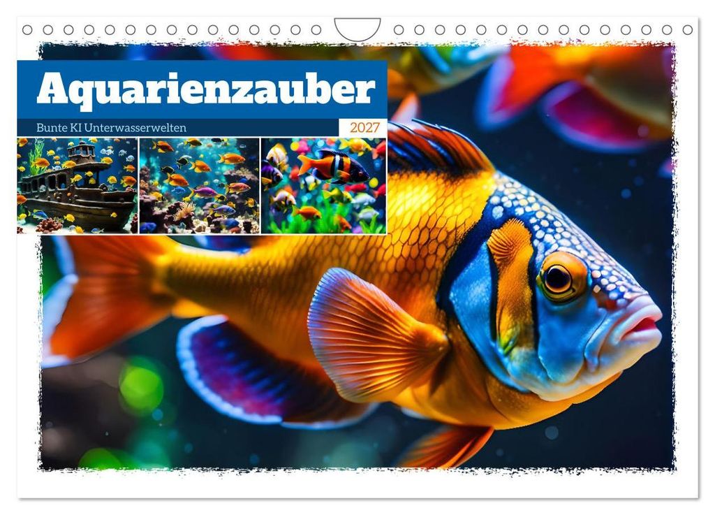Aquarienzauber - Bunte KI Unterwasserwelten (Wandkalender 2027 DIN A4 quer), CALVENDO Monatskalender