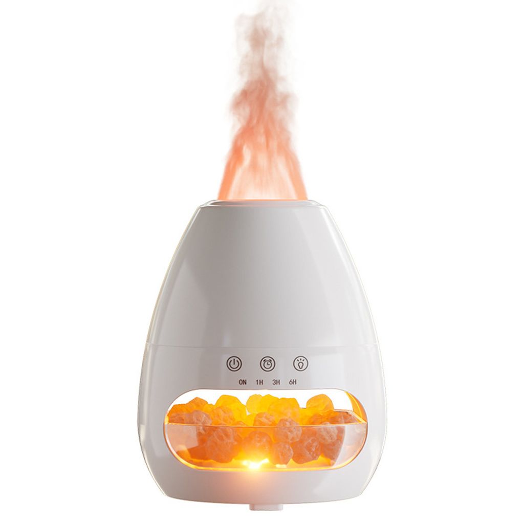 Flammenöl-Diffusor mit Salzlampe – Ultraschall-Diffusor für ätherische Öle, Kaltnebel-Luftbefeuchter zur Verbesserung der Raumluft.
