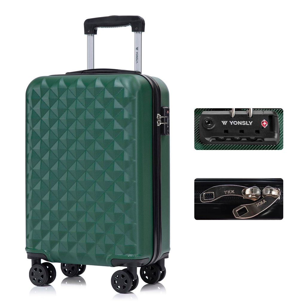 yonsly Premium Reisekoffer TSA-Schloss,YKK-Reißverschluss Hartschalen-Koffer Trolley Kabinenkoffer Rollkoffer Suitcase Handgepäck (Dunkelgrün, M)