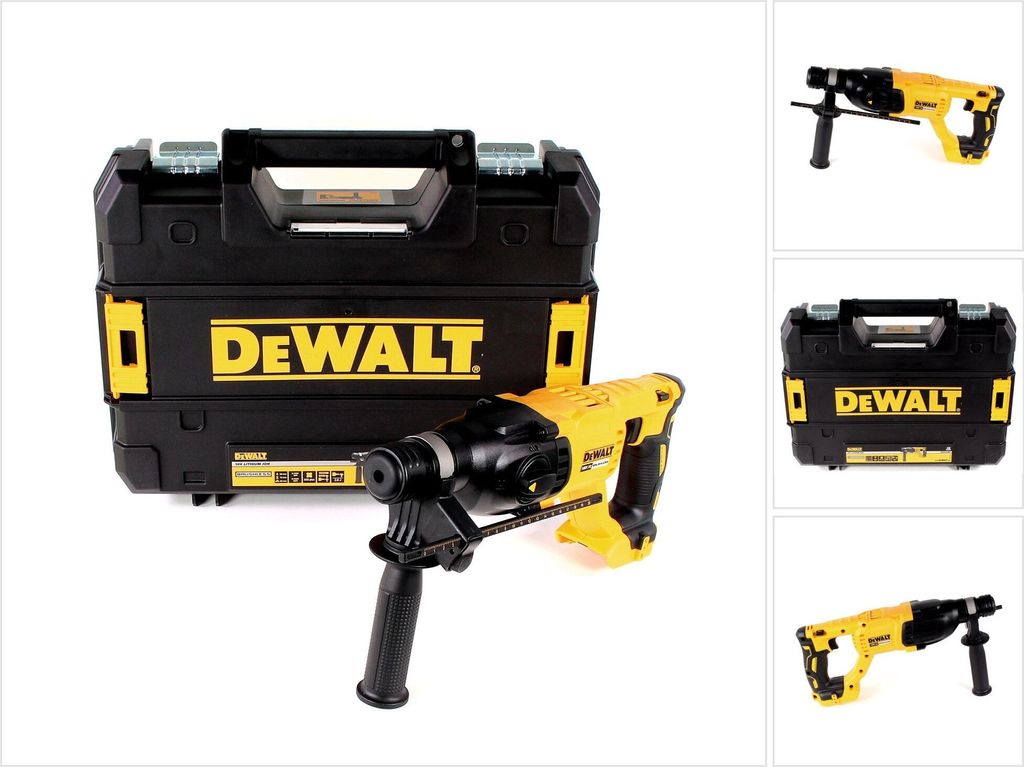 A Dewalt DCH133NT Akku-Kombihammer and its case are displayed against a white background.