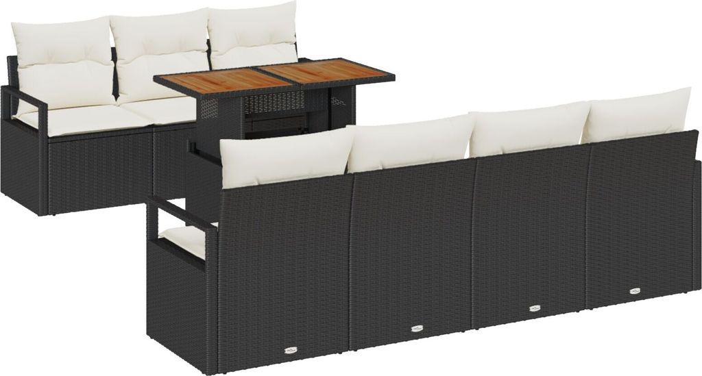 2025 Moderne 8-teiliges Garten-Sofa-Set mit Kissen Schwarz Poly Rattan Akazie, 2-Sitzer Garten-Sofa mit Kissen Schwarz Poly Rattan - Gartensofas Ne...