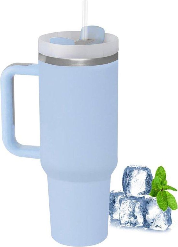 Thermische Reise-Kaffeetasse mit Griff und Trinkhalm, 1180 ml 40 oz Kaffeetasse für unterwegs mit Deckel, doppelwandige Edelstahl-Vakuum-geisolier...