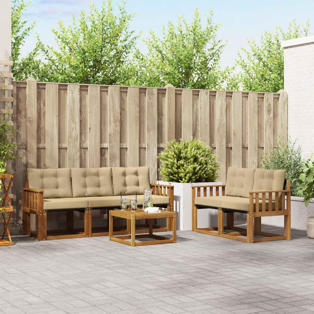 (Robust Möbel)Outdoor-Sofagarnitur - CLORIS - Balkonmöbe/Sitzgruppe - mit Kissen 6 pcs - Moderne Design - Natur und Beige - Gartensofas NeuM...