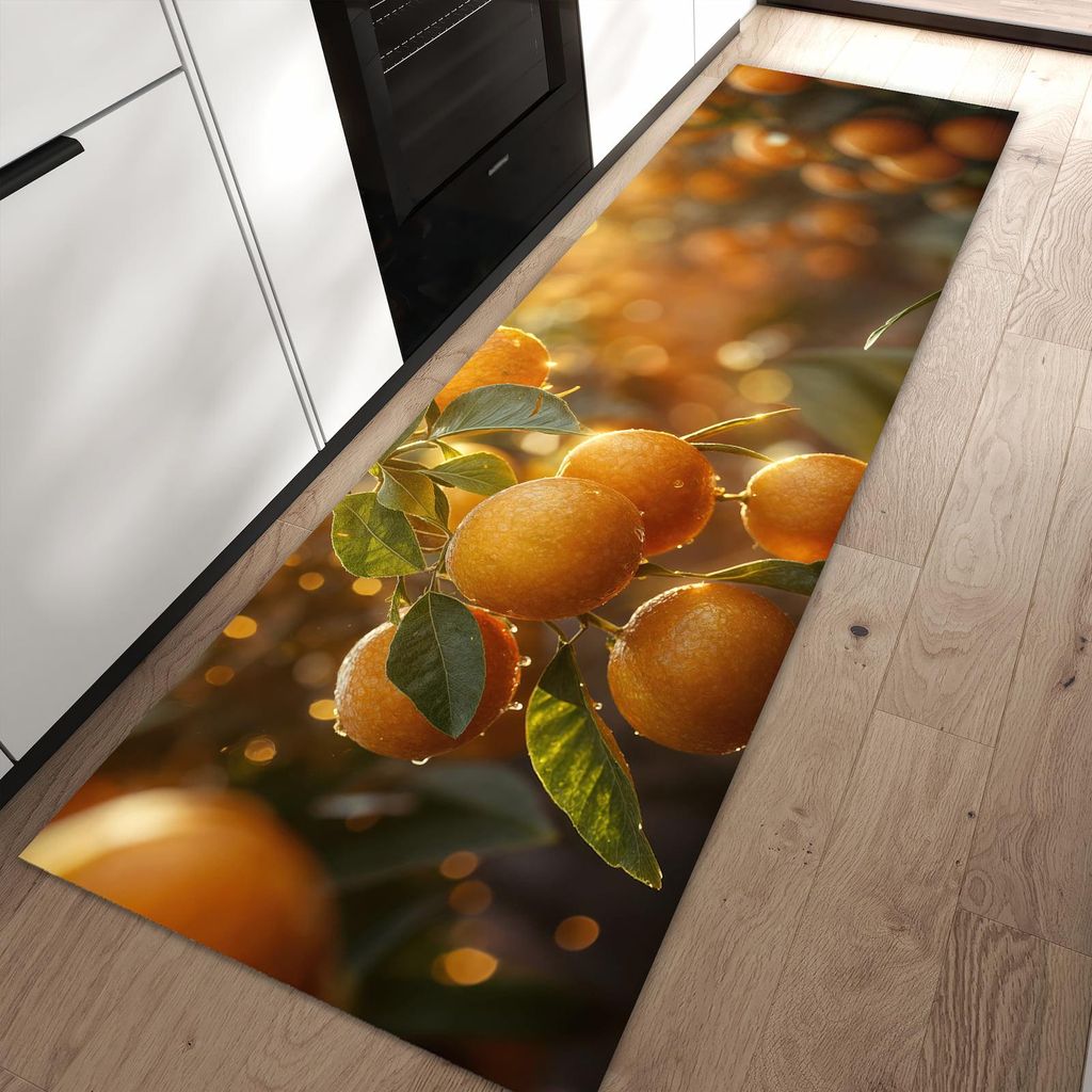 Küchenteppich 80x250cm rutschfest & abwischbar PVC Läufer - Sonnengeflutete Orangen