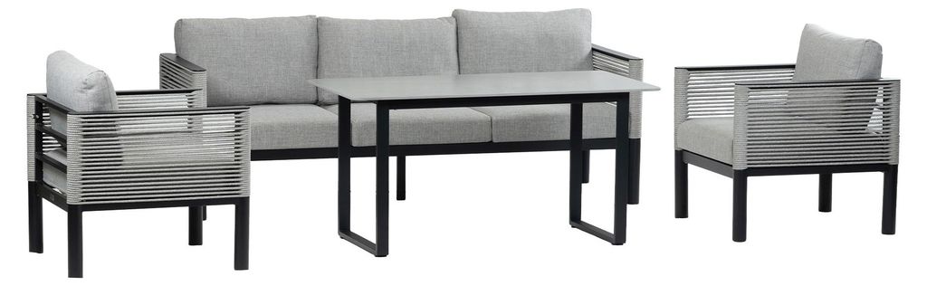 Sessel-Sofa Dining Lounge-Set Cuba | 3-Personen-Sofa | Schwarz