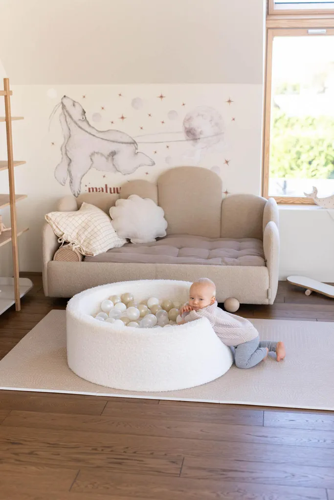 Piscine à balles sèche pour bébé en tissu bouclé blanc design 90x30