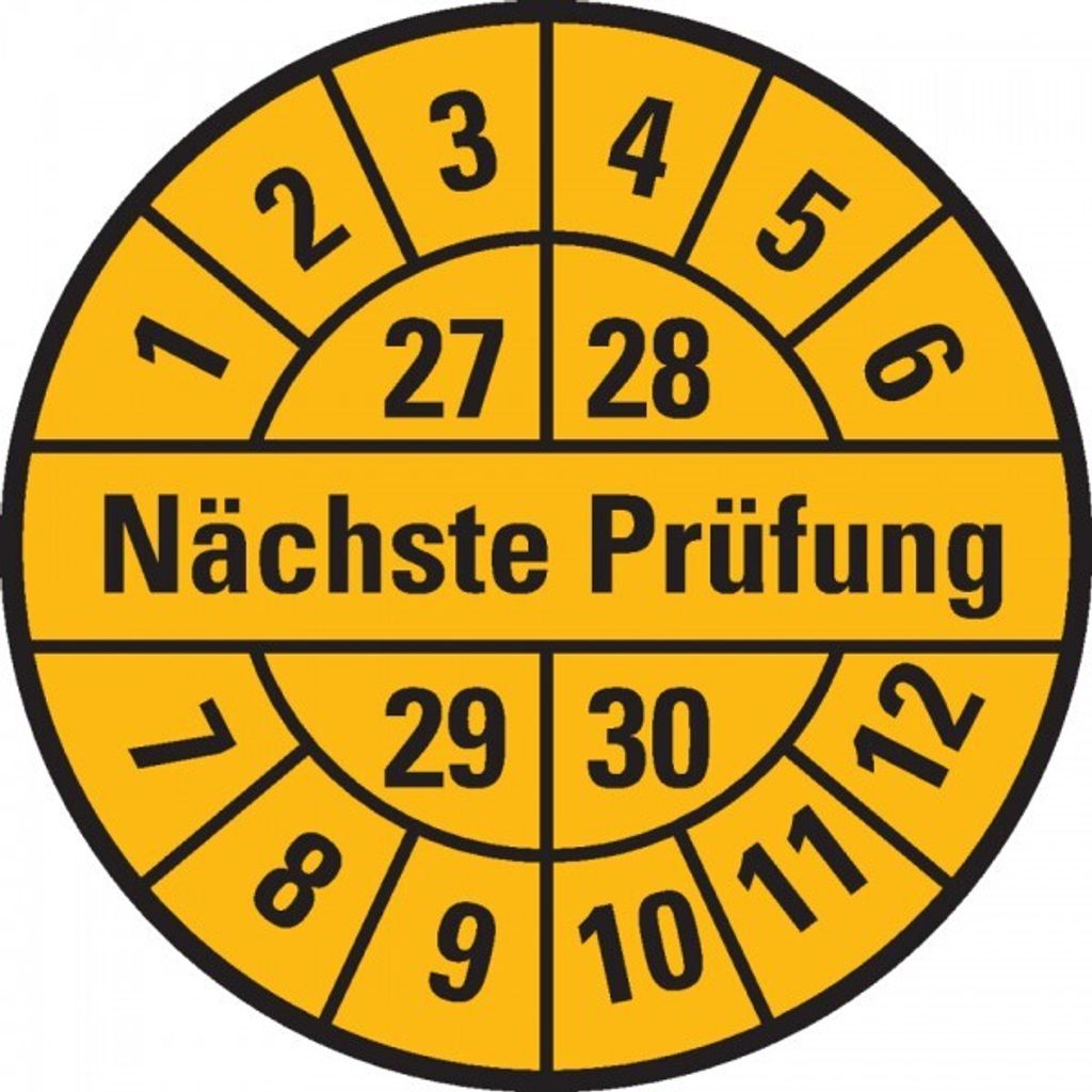 Dreifke Prüfplakette Nächste Prüfung 27-30, gelb, Dokumentenfolie, Ø 30mm, 1...