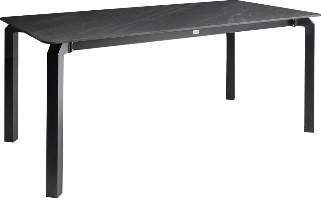 BELIANI Gartentisch Schwarz Sinterstein-Platte Marmor Optik Rechteckig 180x90 cm mit Schwarzem Metallgestell Moderner Outdoor Esstisch für 8 Personen