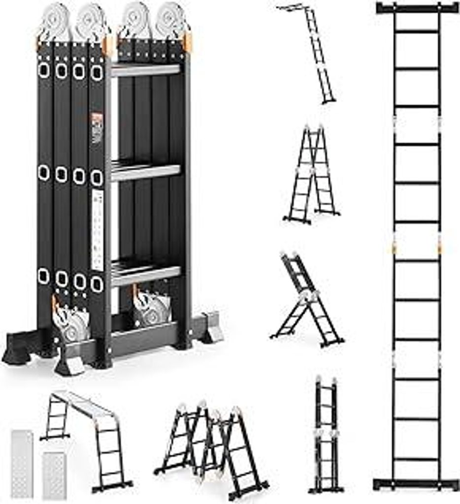 VEVOR Mehrzweckleiter, 7-in-1-Multifunktionsleiter, A-Rahmen mit 3 Stufen und Gerüstbrett, Teleskopleiter, Leitergerüst 3550 mm, robuste Leiter, ...