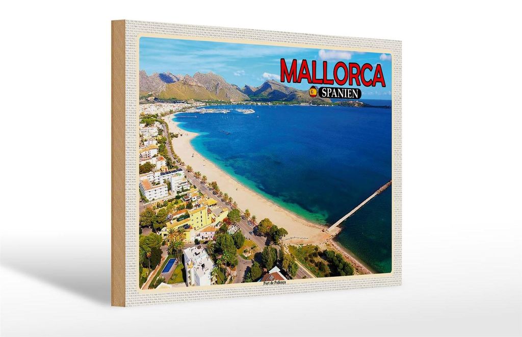 Holzschild Reise 30x20cm Mallorca Spanien Port de Pollenca Produktbild 