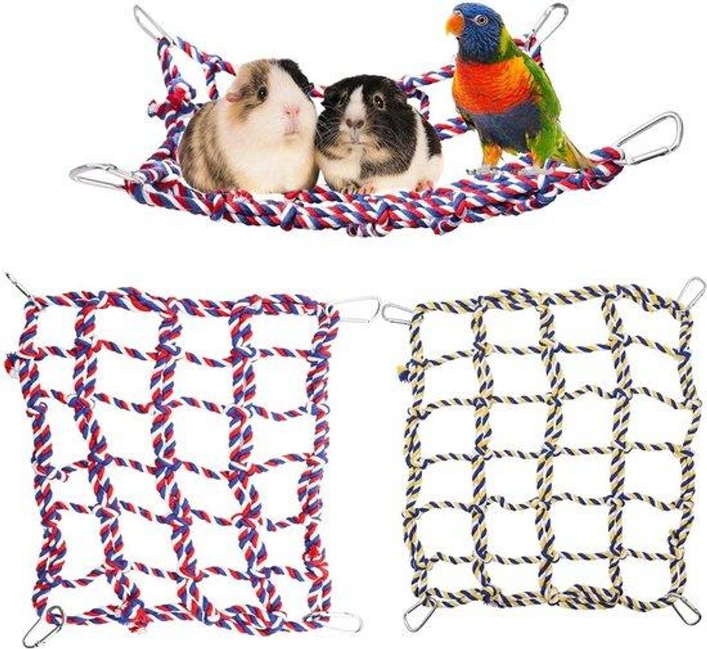 Kleines Tier Spielzeug Netz für Ratten, Häschen, Vögel, Frettchen, 14 x 10 Zoll, farbig, Tierhängematte, Kletternetz, Brücke, 2 Stück