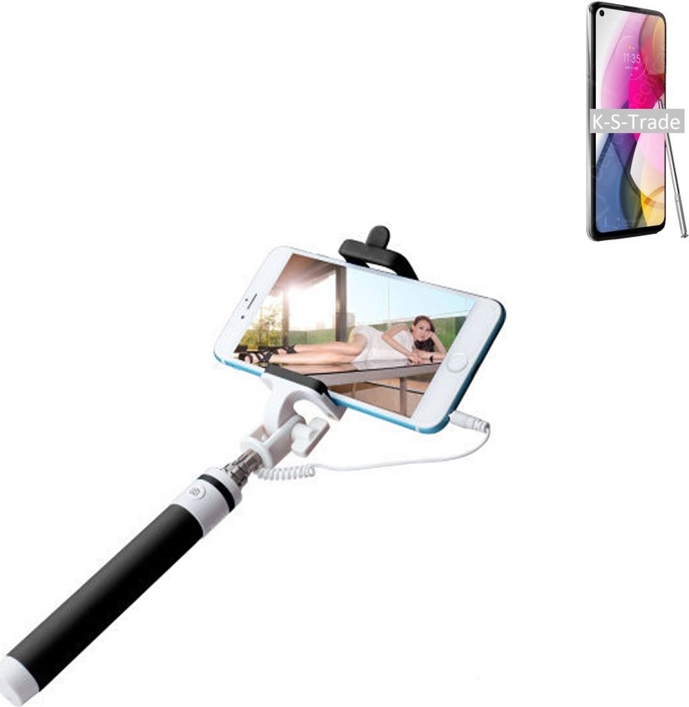 K-S-Trade Selfie Stick kompatibel mit Motorola Moto G Stylus (2021) Selfiestick kabelgebunden Monopod mit Kabel Stab Stange Selfportrait