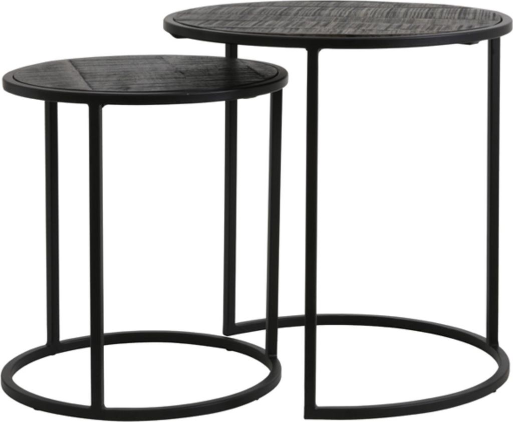 Light & Living Beistelltisch Set von 2 Doba Holz Antik-Matt Schwarz - Ø40x45 cm + Ø50x52 cm