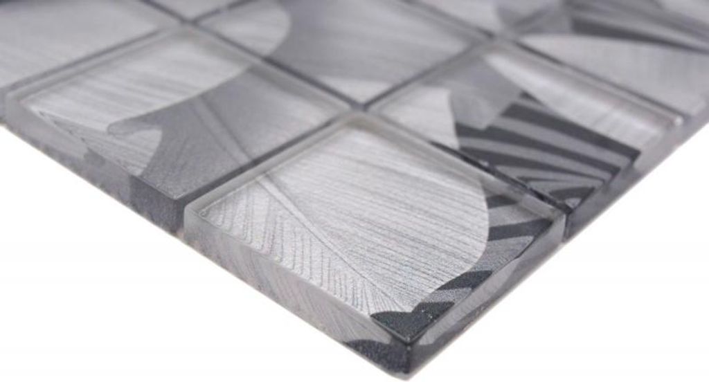 Handmuster Glasmosaik Mosaikfliese Regenwald Grau Blätter Optik MOS88-Pic03_m