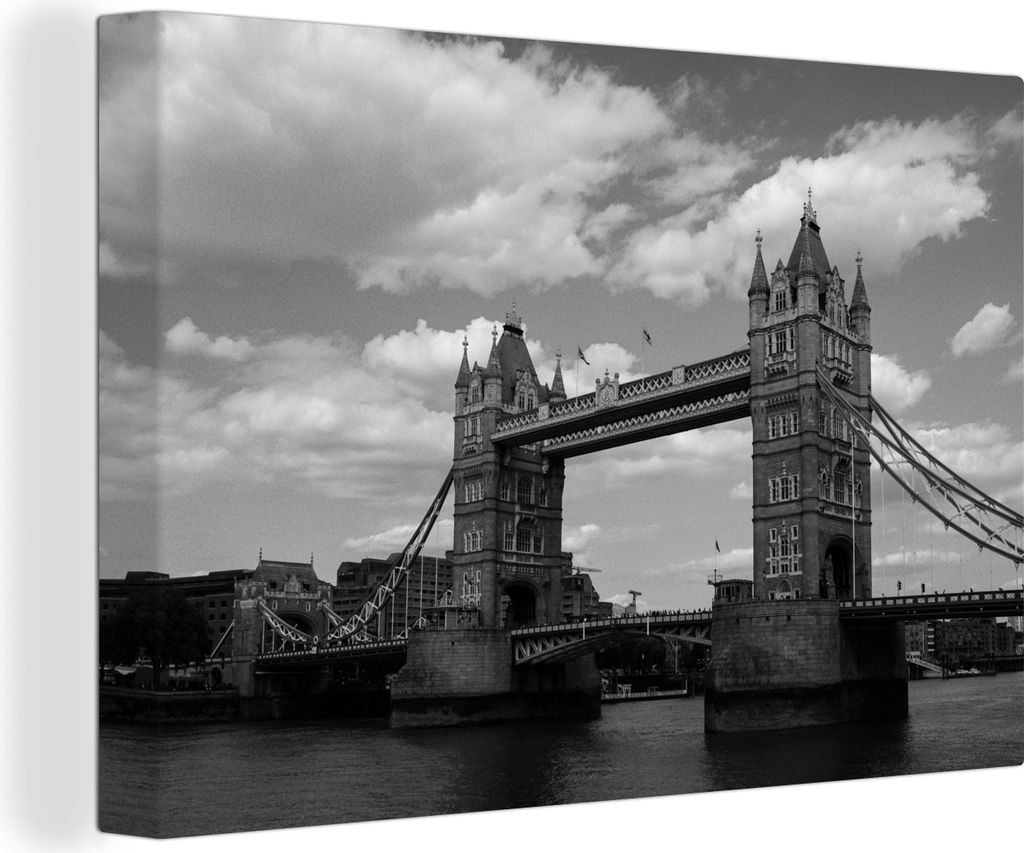 OneMillionCanvasses - Leinwandbilder - 150x100 cm, Schwarz-Weiß-Bild der ikonischen Tower Bridge in London, Wandbilder Kunstdruck Wanddekoration