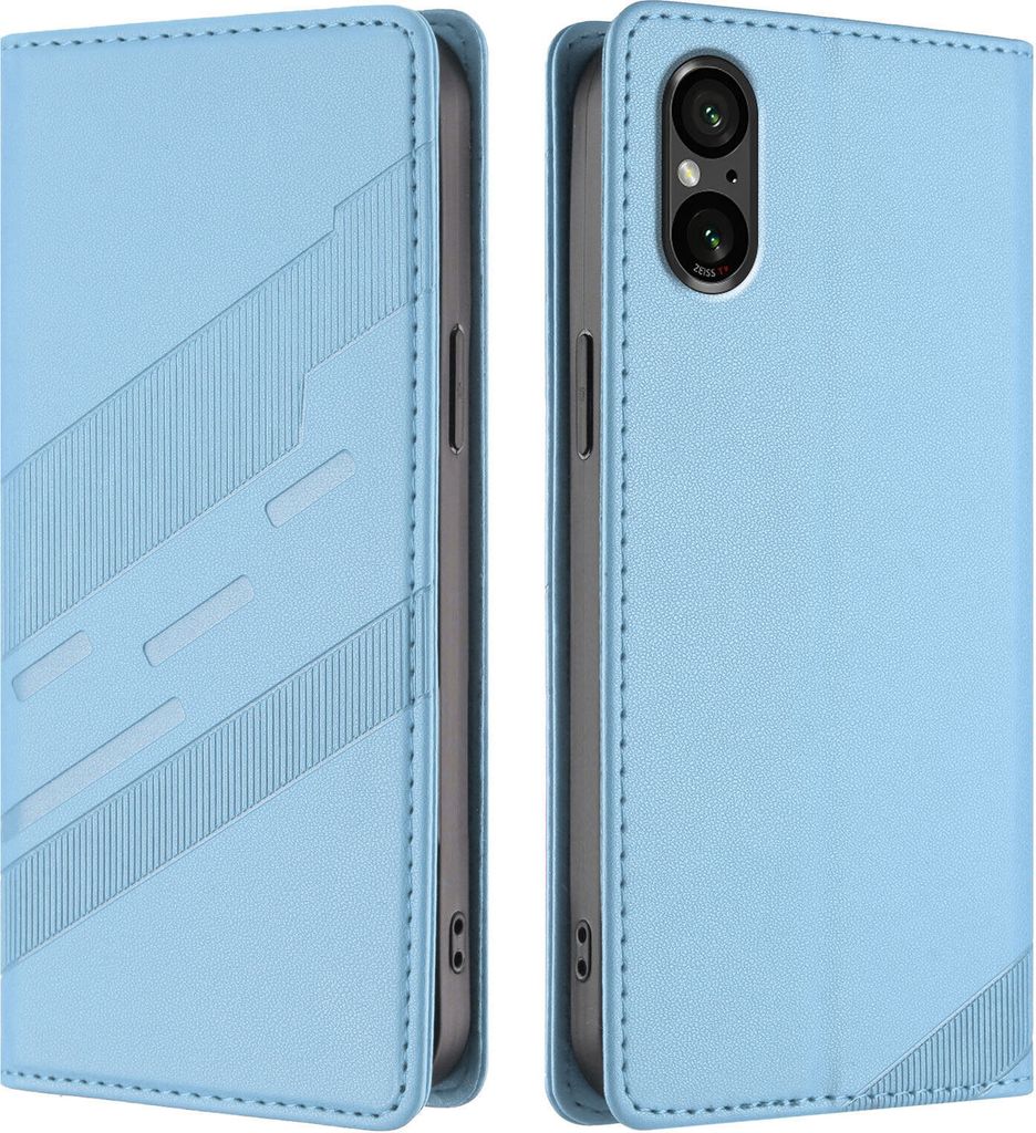 Hülle für Sony Xperia 5 V, Kunstleder Brieftaschen Handyhülle mit Kartenfach und Standfunktion Hellblau
