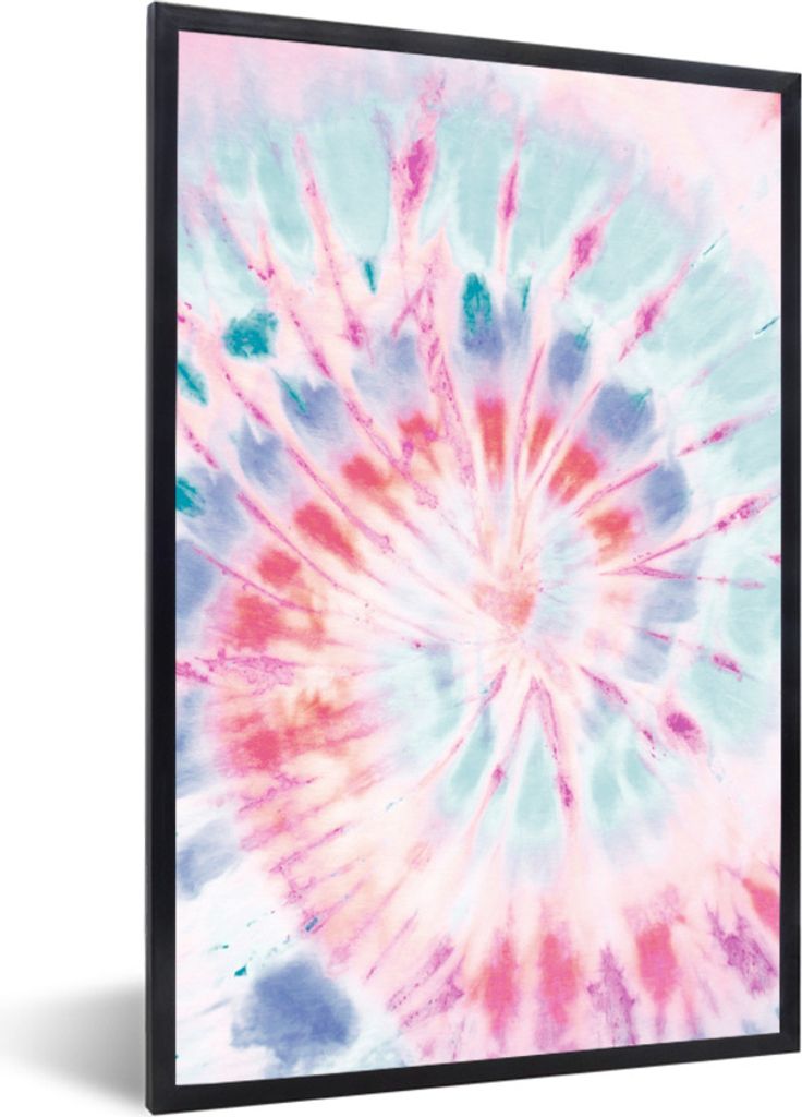 MuchoWow Gerahmtes Poster Krawattenfärbung - Blau - Rosa 20x30 cm - Poster mit Schwarzem Bilderrahmen Wandposter Rahmen Foto Bilder - Drucken - ...