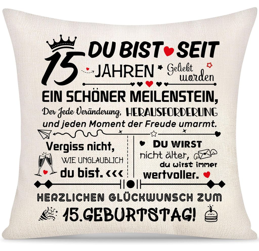 Kissenbezug als Geschenk zum 15. Geburtstag für Mädchen und Jungen – Inspirierende Geschenke zum 15. Geburtstag von Tochter, Sohn, Enkelin, Enk...