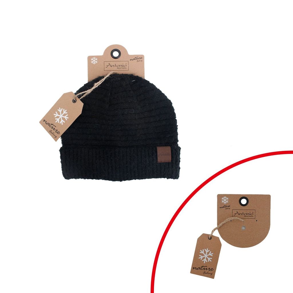 Antonio Damen Strick Mütze Bouclé Beanie Black