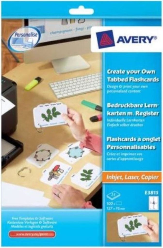 Lernkarten bedruckbar mit Tabs und Ring 100 Stück