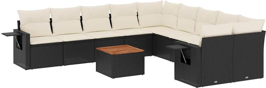 vidaXL 11-tlg. Garten-Sofagarnitur mit Kissen Schwarz Poly Rattan