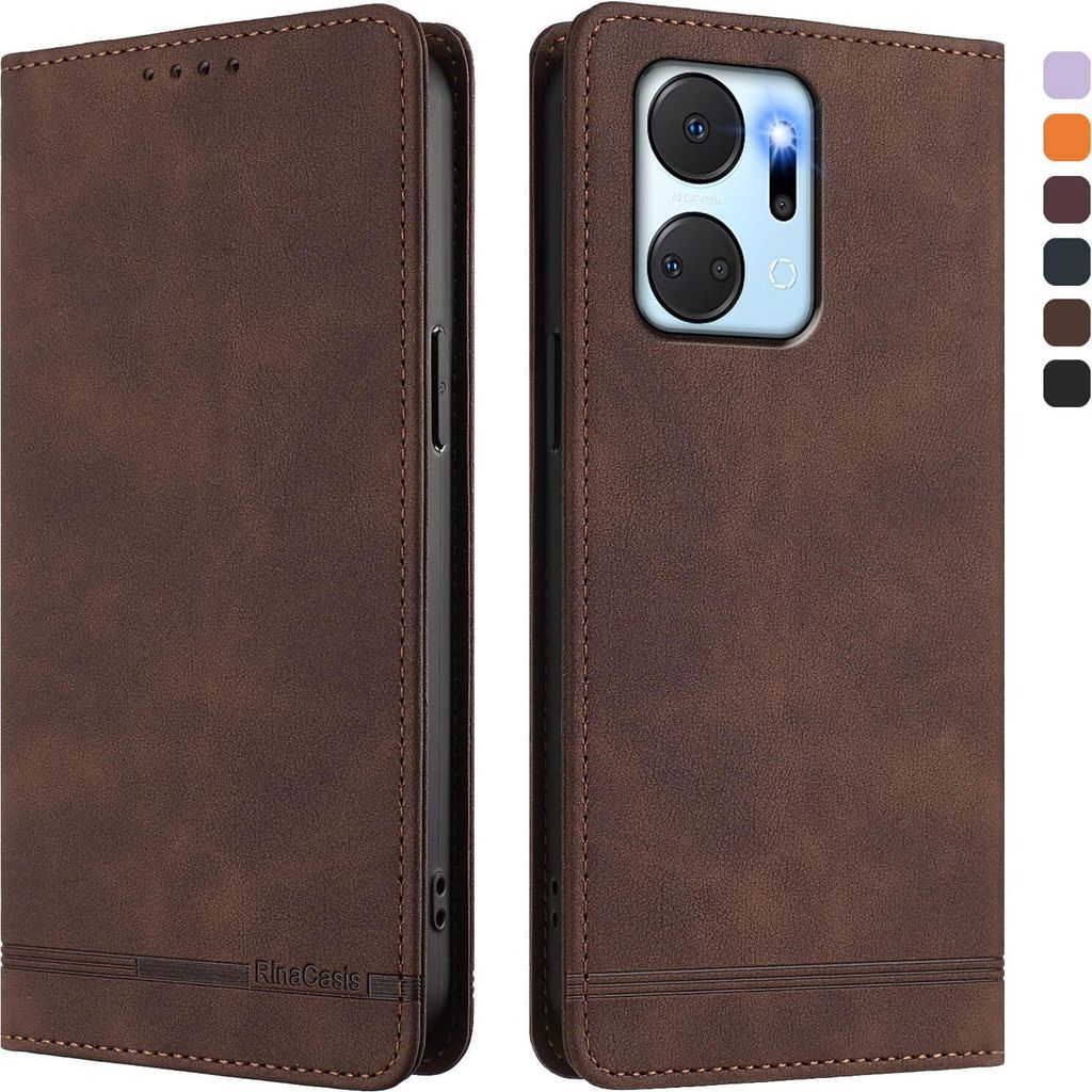 Hülle für Honor X7A, Retro Kunstleder Ständer Klapphülle mit Kartenfächer und Magnetische Braun