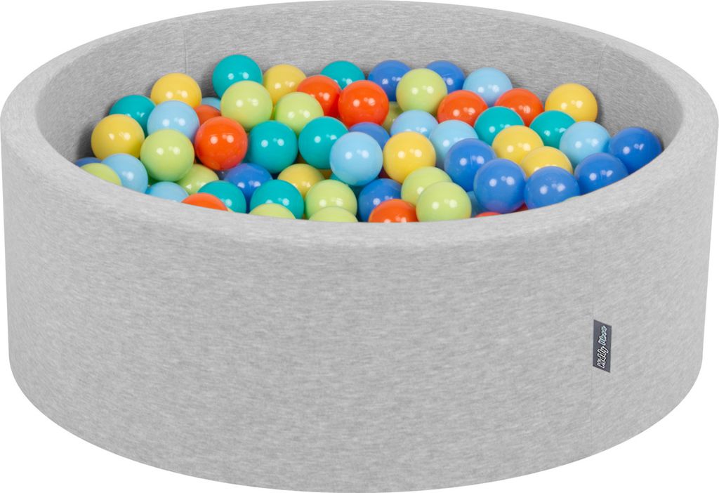 KiddyMoon Bällebäder für kinder 90x30cm 300 Bunten Bälle ∅7cm - Bällepool Rund Bälle für Bällebad Für baby zimmer Babyspielzeug - Hellgrau