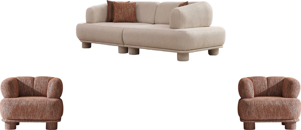 Villa Möbel Sofa Set Solano Farbe: Creme Stellvariante:2+1+1 mit Relax-/Bettfunktion durch verstellbare Rückenlehne