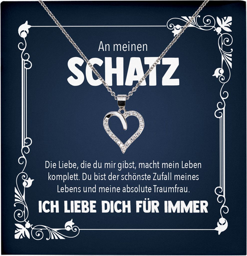 22Feels Echt Silber Halskette - Frauen Geschenk Schmuck Set Hochzeitstag Valentinstag Ehefrau Freundin Jahrestag - Herz Anhänger, Karte