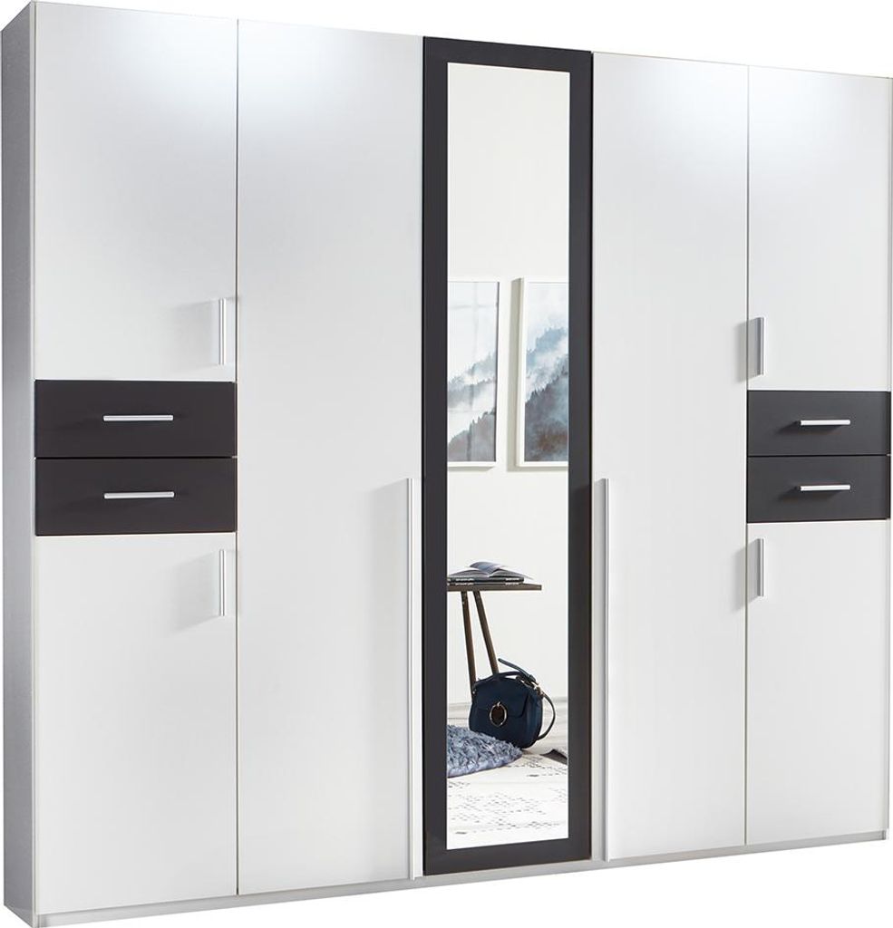 Schlafzimmer Kleiderschrank mit 225 cm Breite in weiß mit graphit, 7 Türen & 4 Schubladen - VENLO-43