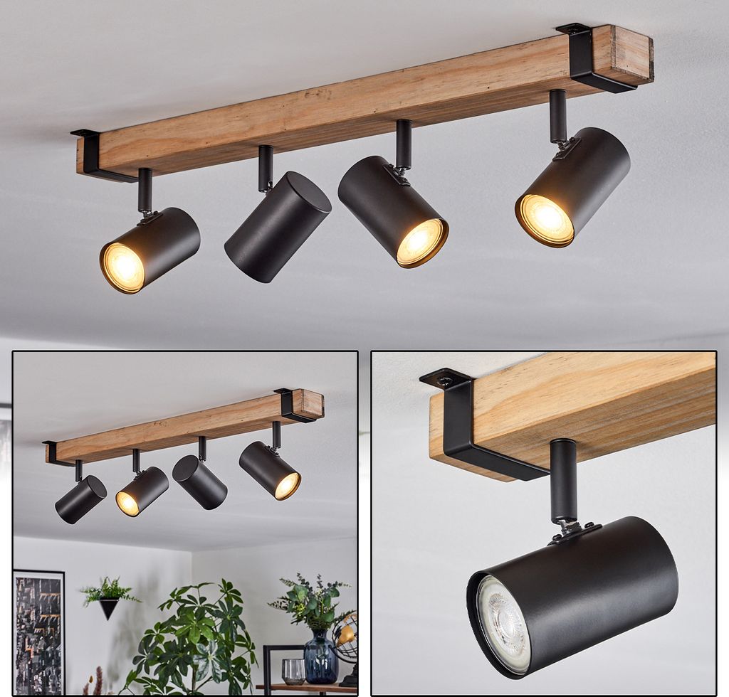 Boltiere Deckenlampe aus Metall/Holz in Schwarz/Naturfarben