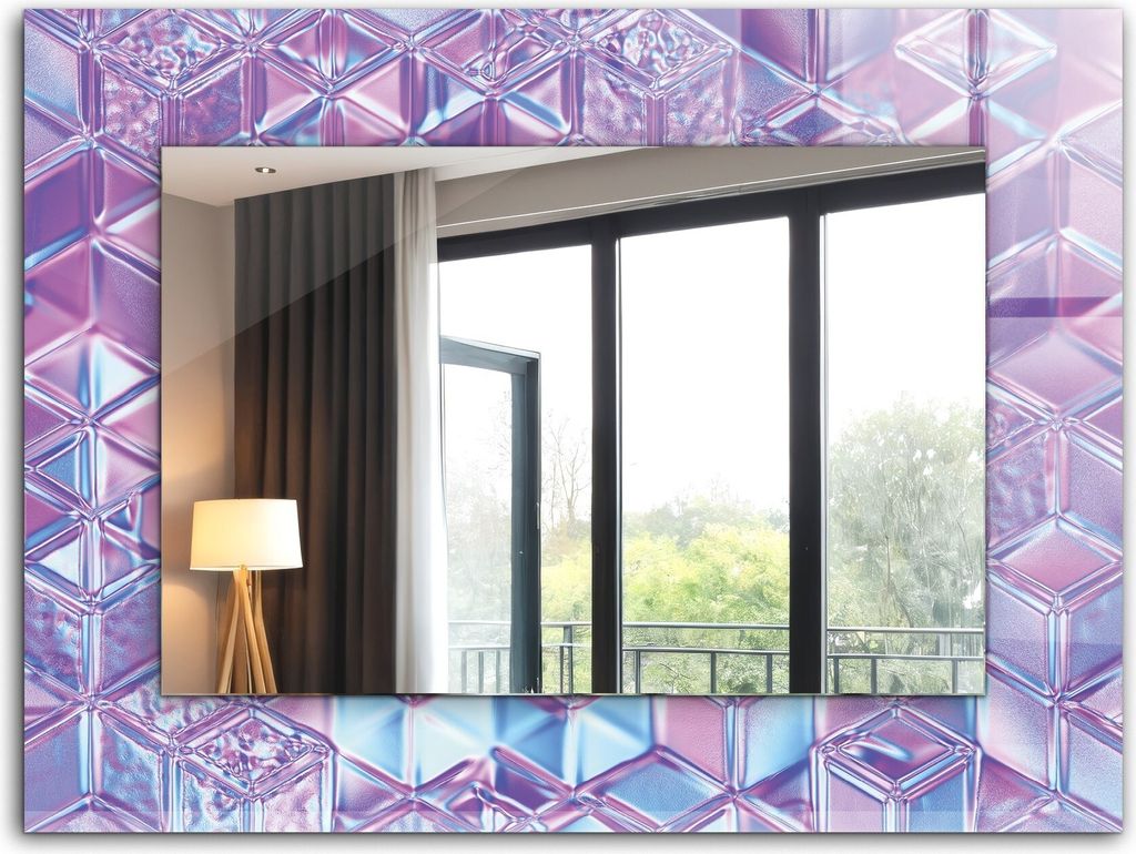 Bedruckter Spiegel - Wandspiegel - Dekorativer - Modern - 80x60 cm - Transparente Bunte Würfel