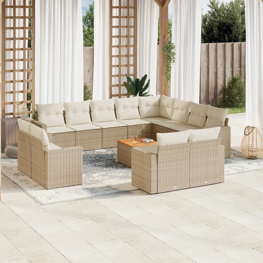 Design 13-tlg. Garten-Sofagarnitur mit Kissen Beige Poly Rattan, Gartenmöbel-Sets 2024 Neu