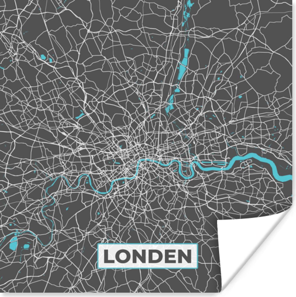 MuchoWow Poster London - Blau - Karte - Stadtplan 75x75 cm - Wand Dekoration