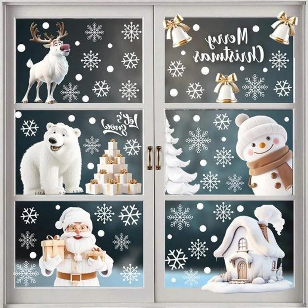 Stickers Noël Fenêtre 9 Feuilles - Flocons de Neige Blancs Amovibles