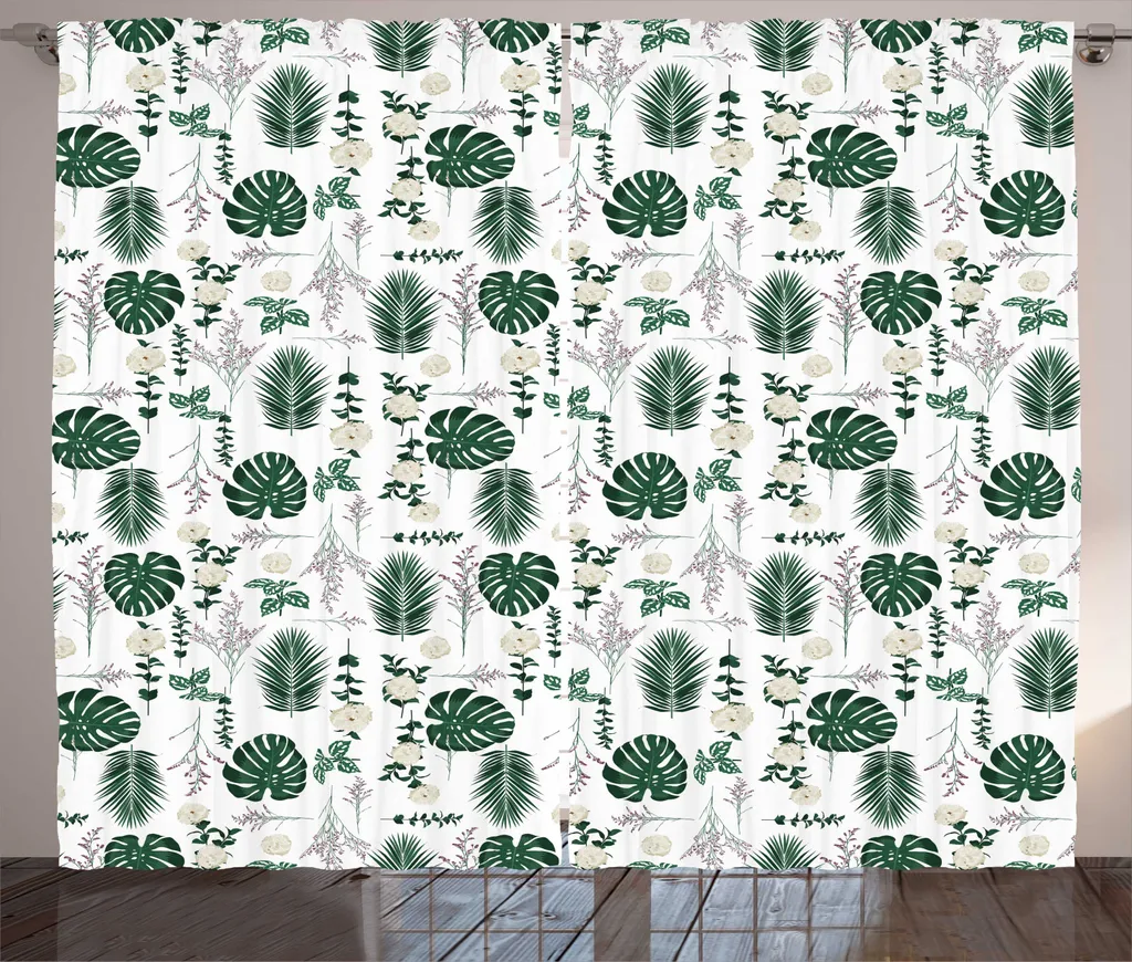 Rideau de Salon Ambiance Jungle Tropicale - Monstera Vert et Rose