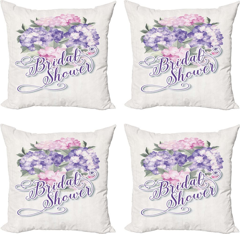 ABAKUHAUS Bridal Shower Kissenbezug Set (4 Stück), Shabby Hortensien, Moderner Doppelseitiger Digitaldruck, 50 cm x 50 cm, Lila und Hellrosa