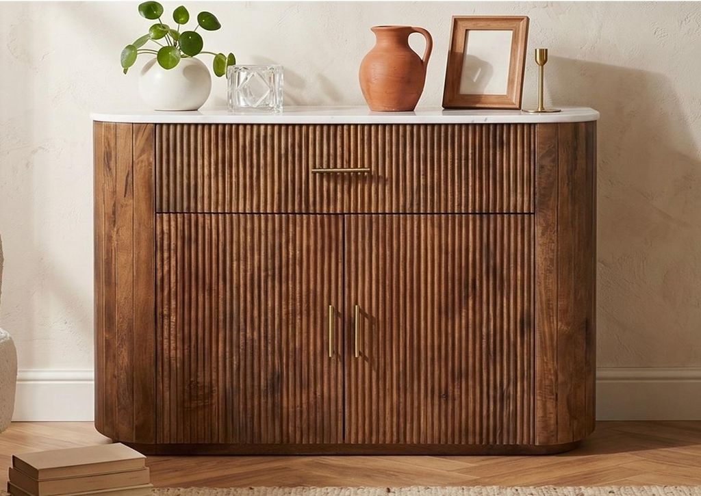 Sideboard 125x87cm "Valencia"' Mango braun lackiert & Marmor weiss