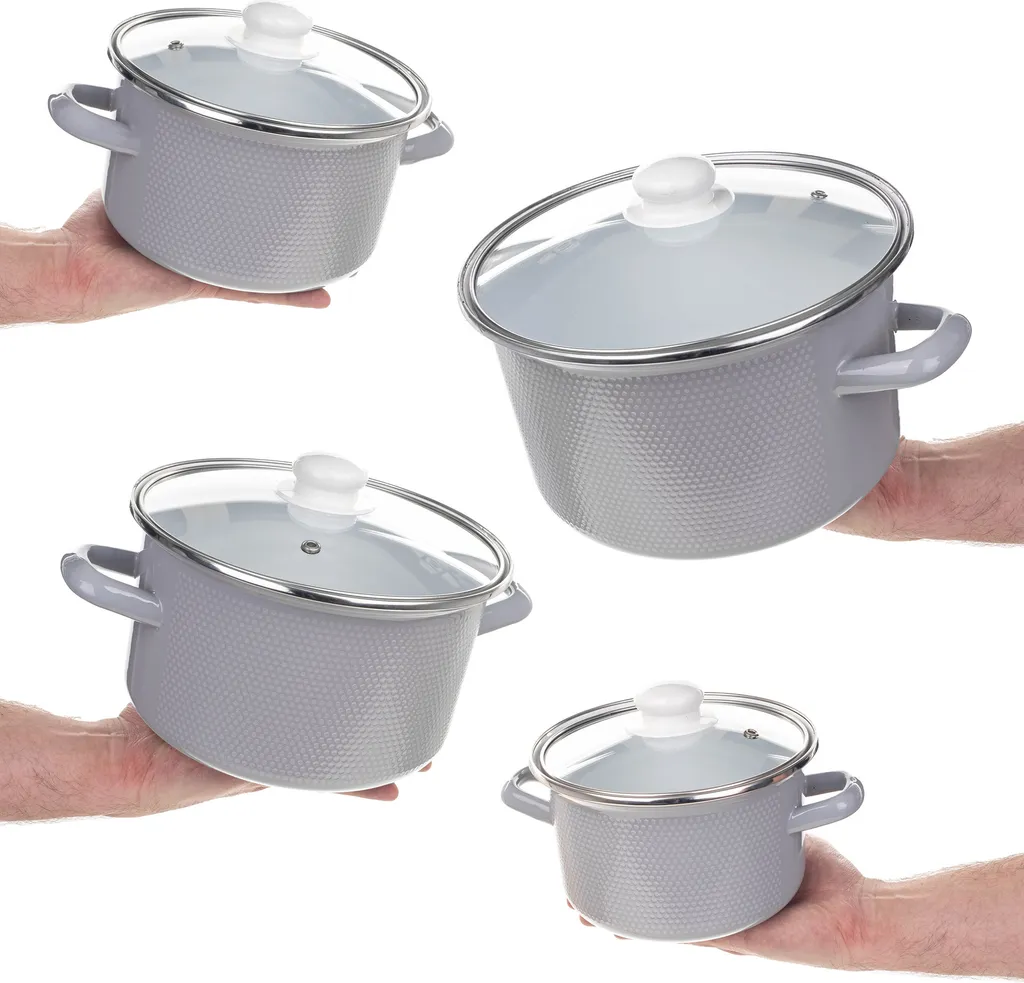Set 4 Pentole Smaltate KADAX Vintage Style | Coperchi in Vetro - 3