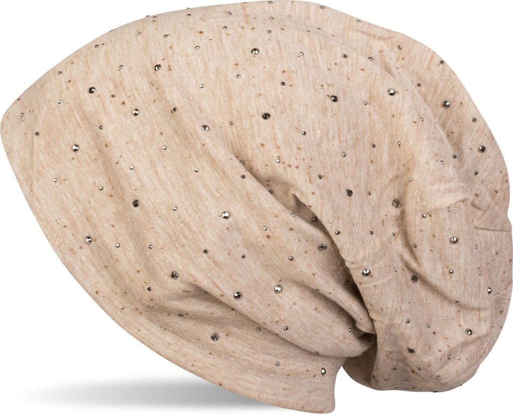 styleBREAKER Damen Beanie Mütze mit edler Strass-Nieten Applikation, Longbeanie Slouch 04024037
