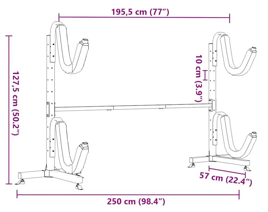 Rack Kayak Double en Acier Robuste 250cm - Rangement Stable et Durable - 8